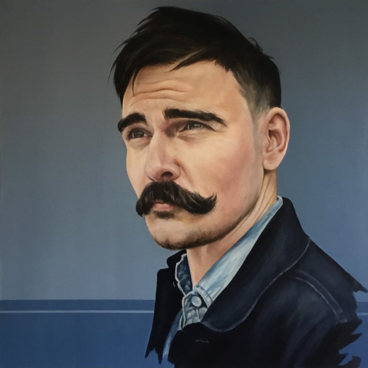 Urban And Pop Portrait Oil Painting By Mullo Art, 39 X 39", The Man From Nowhere, Original Artwork
