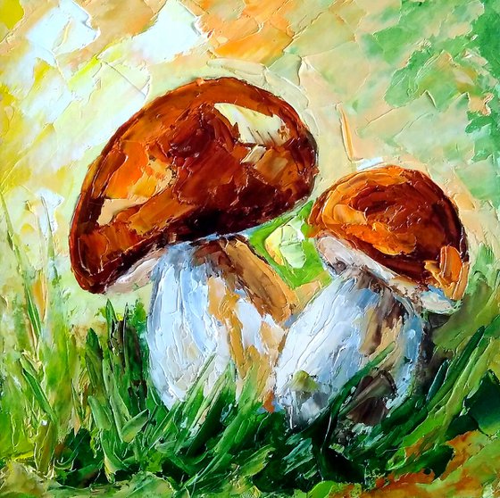 Mushroom Painting Forest Original Art Landscape Artwork Small Wall Art