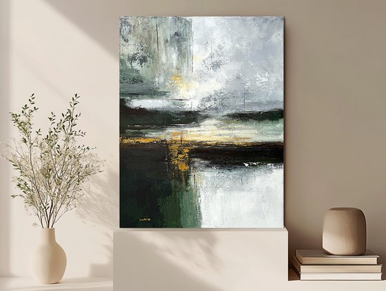 Ochre Light Across Green Depths