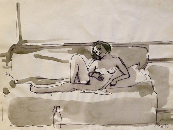 Nude on the sofa, 28x21 cm