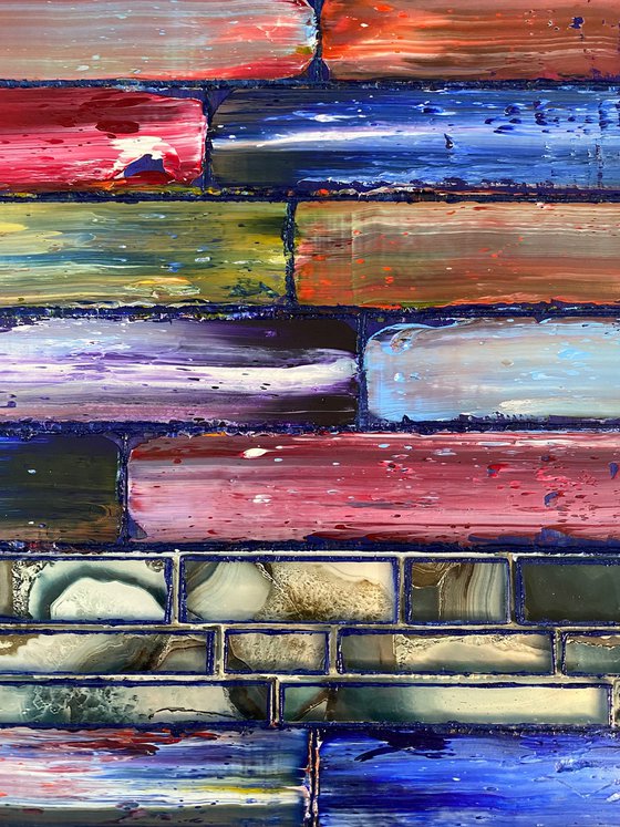 "Fixer Upper" - Original PMS Assemblage Sculptural Painting On Wood and Marbled Glass Backsplash Tile - 26 x 24 inches