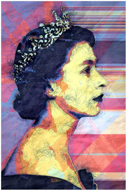Queen Elizabeth II - Pop Art Modern Poster 1 Stylised Art by Jakub DK - JAKUB D KRZEWNIAK