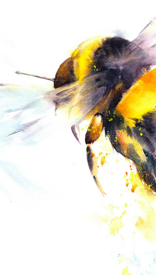 Bumble bee in flight by Anjana Cawdell