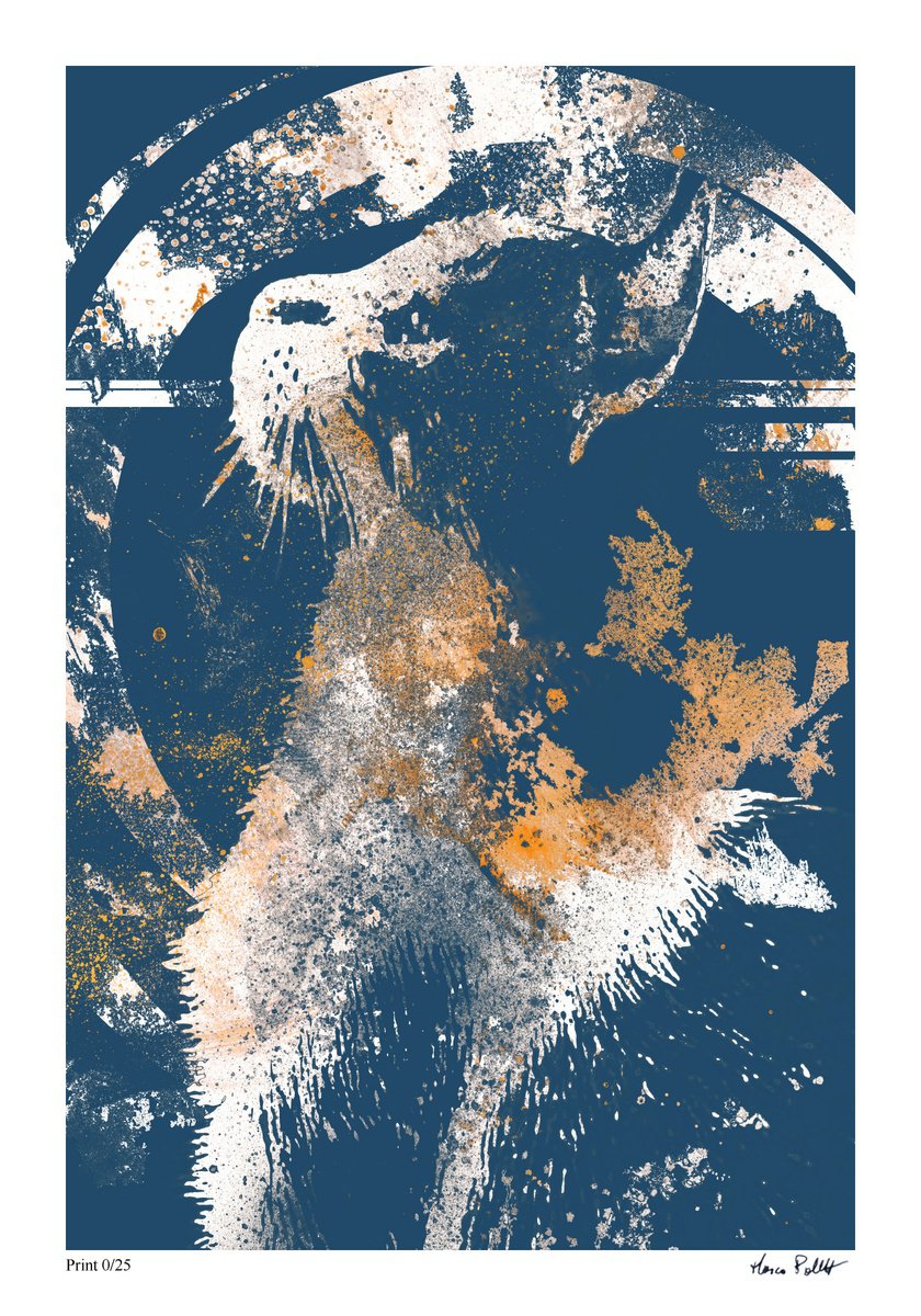 Urban And Pop Animal Print By Marco Paludet, 14 X 20", Chaser Iii Blue, Original Artwork