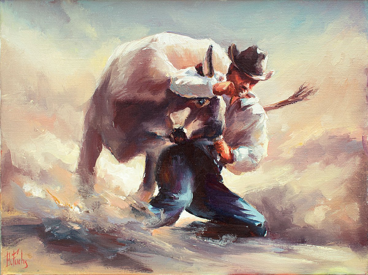 Western Cowboy Bull painting by Bozhena Fuchs