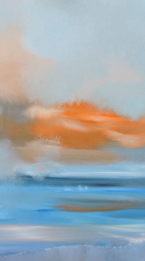 Into Blue and Orange. Large painting, 36" x 48".SOLD by Veta  Barker