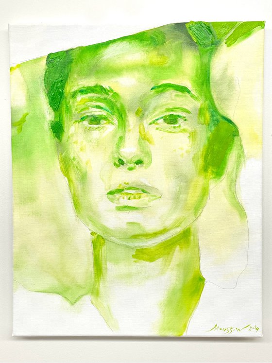 Warm green sun   40 x 50 cm.