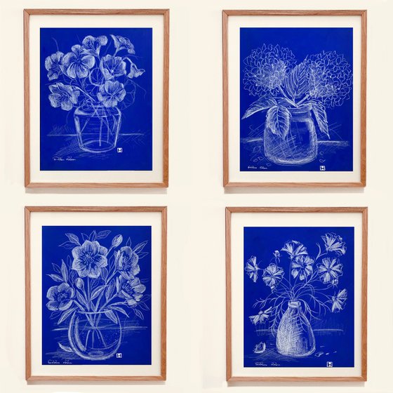 Blue Drawings (Quadriptych)