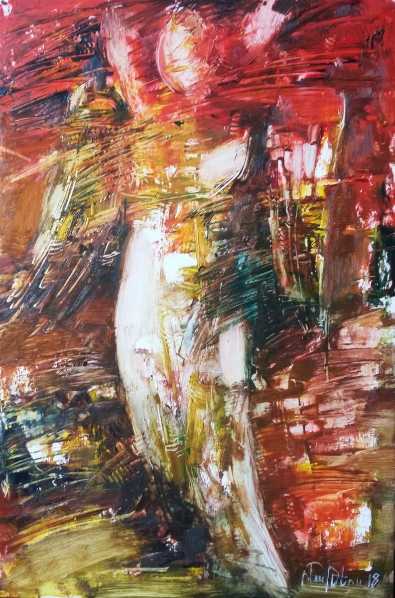 Abstract Landscape Oil Painting By Matevos Sargsyan, 7 X 11", Land And Sky, Original Artwork