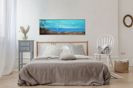 At the Shore - Abstract- Painting- Acrylic Canvas Art - Wall Art - Framed Art - Blue Art - Modern Art