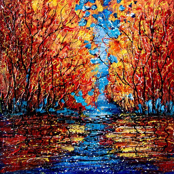 Autumn Trees at Twilight by OLena Art - Lena Owens