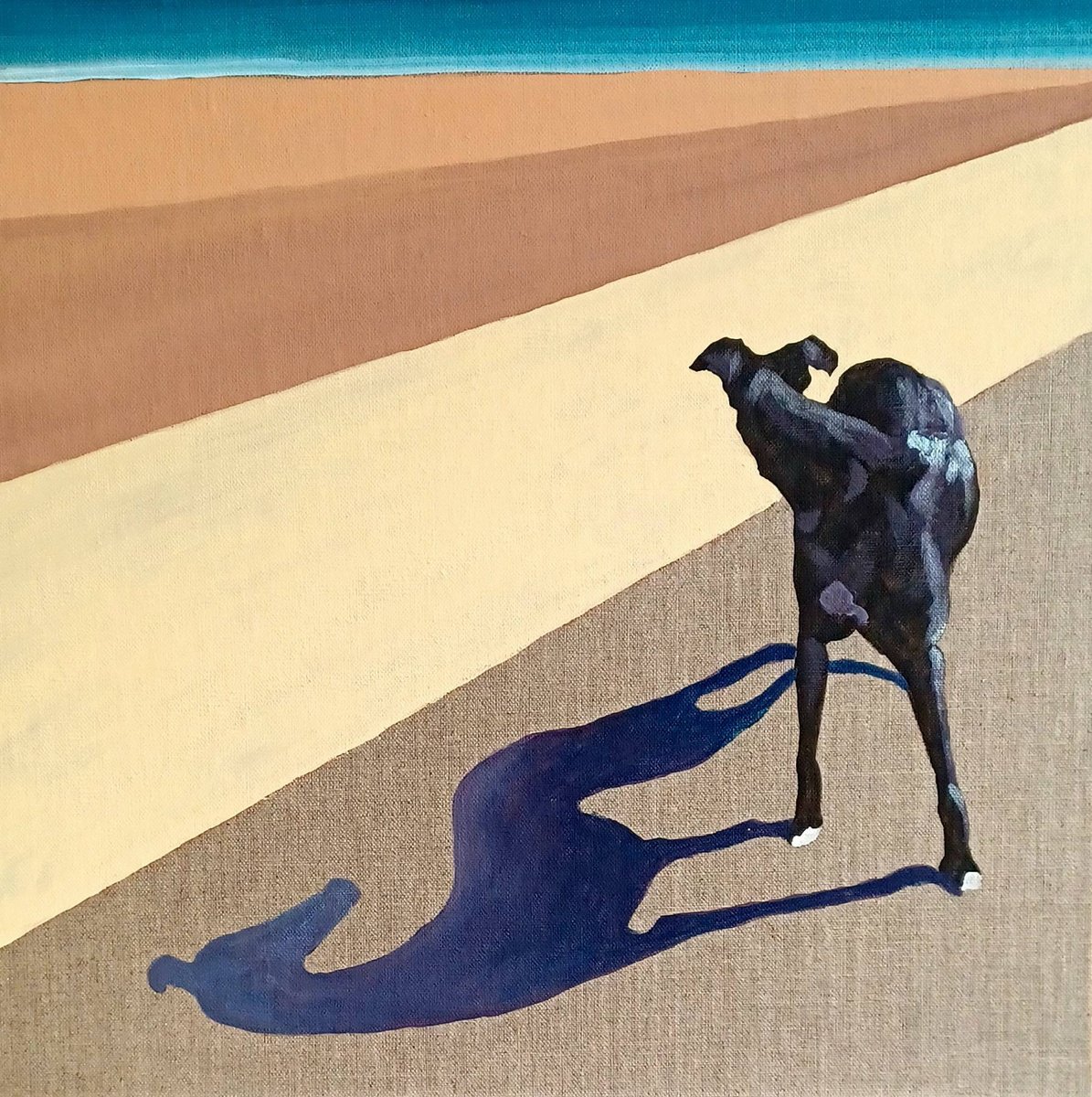 Naive Acrylic Painting , Me And My Shadow! By Jo Van Kampen, 16 X 16, Artwork For Sale On Artfinder