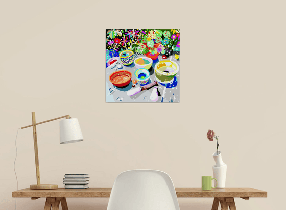 The light seeds' cultivation table (La mesa de cultivo de semillas de luz) (pop art, floral)