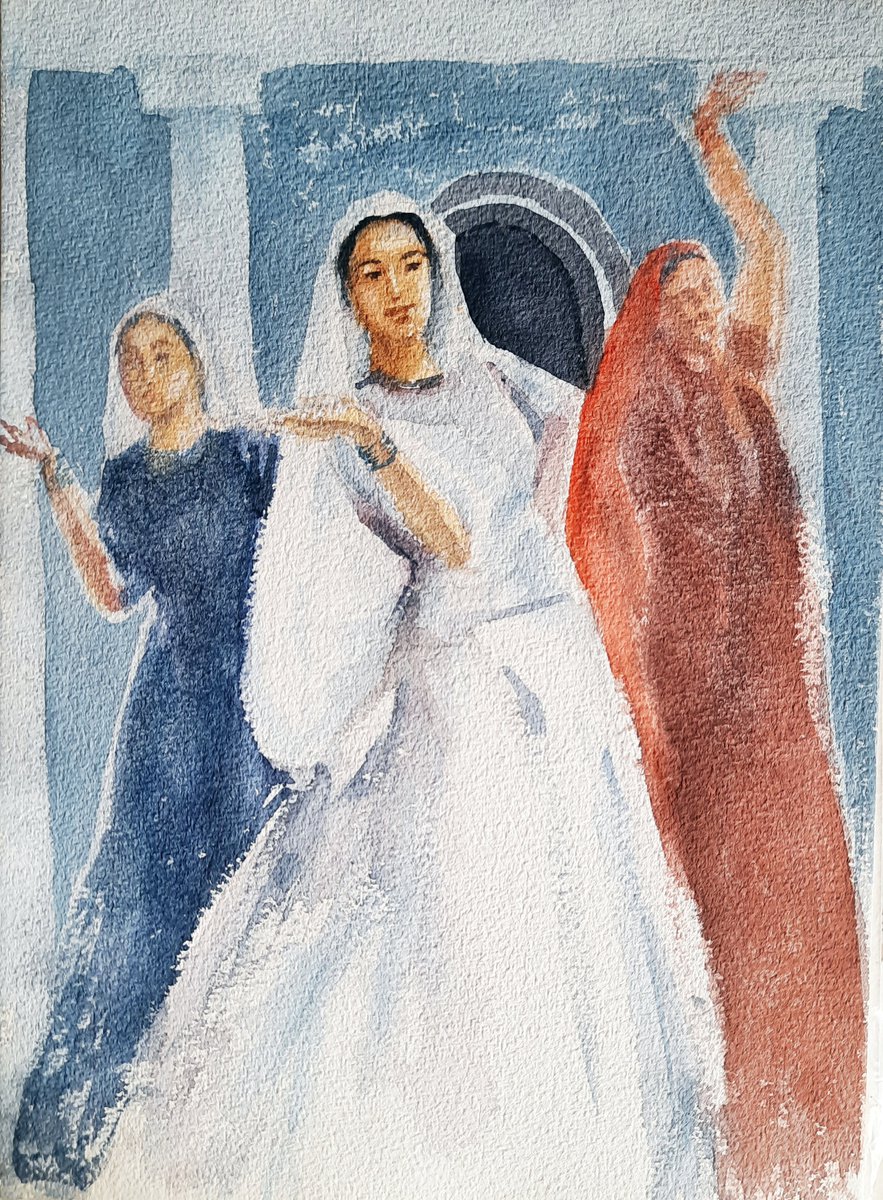 Impressionistic Portrait Watercolour By Asha Shenoy, 8 X 11, Indian Dancers, Original Artwork