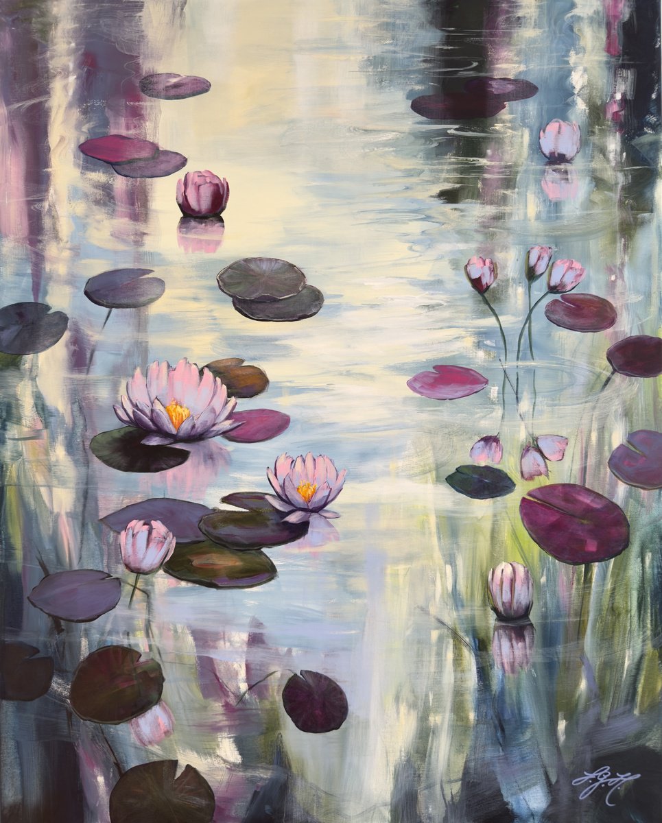 Impressionistic Botanical Acrylic Painting By Sandra Gebhardt-Hoepfner, 31 X 39", Serenity 7, Original Artwork
