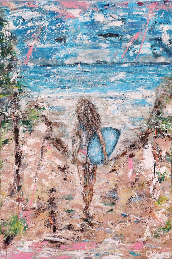 Surf girl 120 x 80 cm by Oswin Gesselli