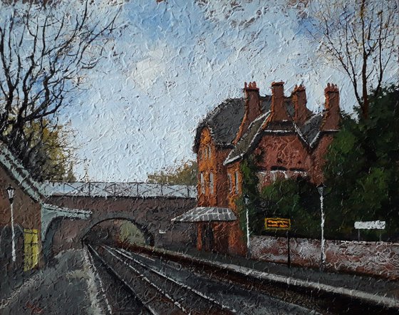 Cressington railway station Liverpool. Canvas painting.