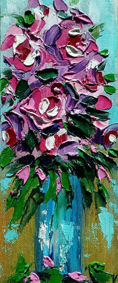 Small roses -  small bouquet, rose, small painting, bouquet, flowers oil painting, oil painting, flowers, postcard, gift idea, gift by Anastasia Kozorez