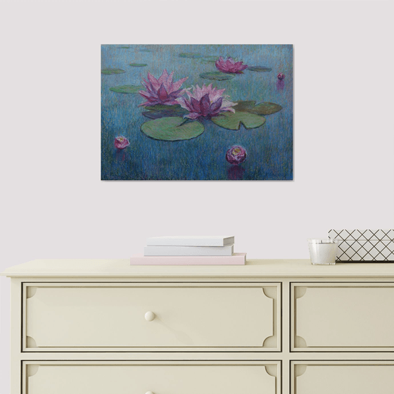 Pink Water Lilies. Original drawing, gift, wall art, interior art, interior design, stylish art, present, pop