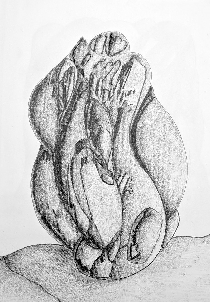 Geometric Abstract Pencil Drawing By Massimo Castronuovo, 10 X 14", Compressed Silence, Original Artwork