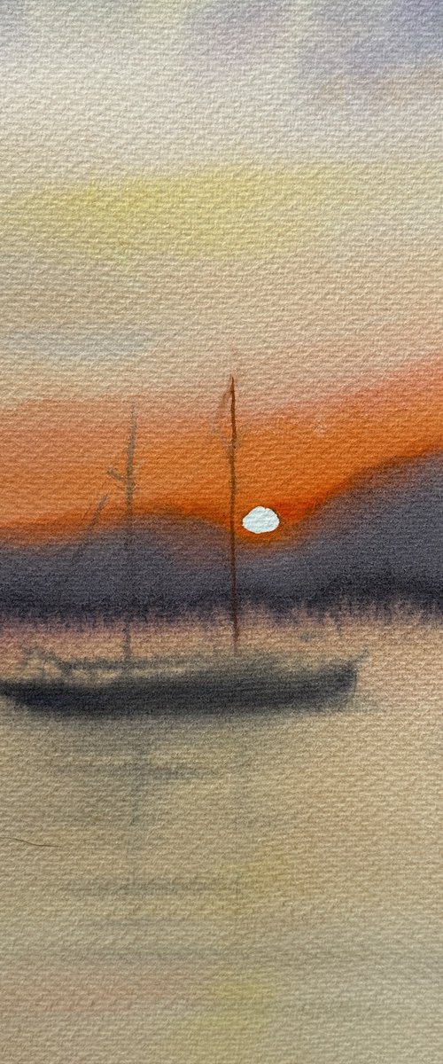 Orange Sunset Over Mountains by Oleksandra Padushyna