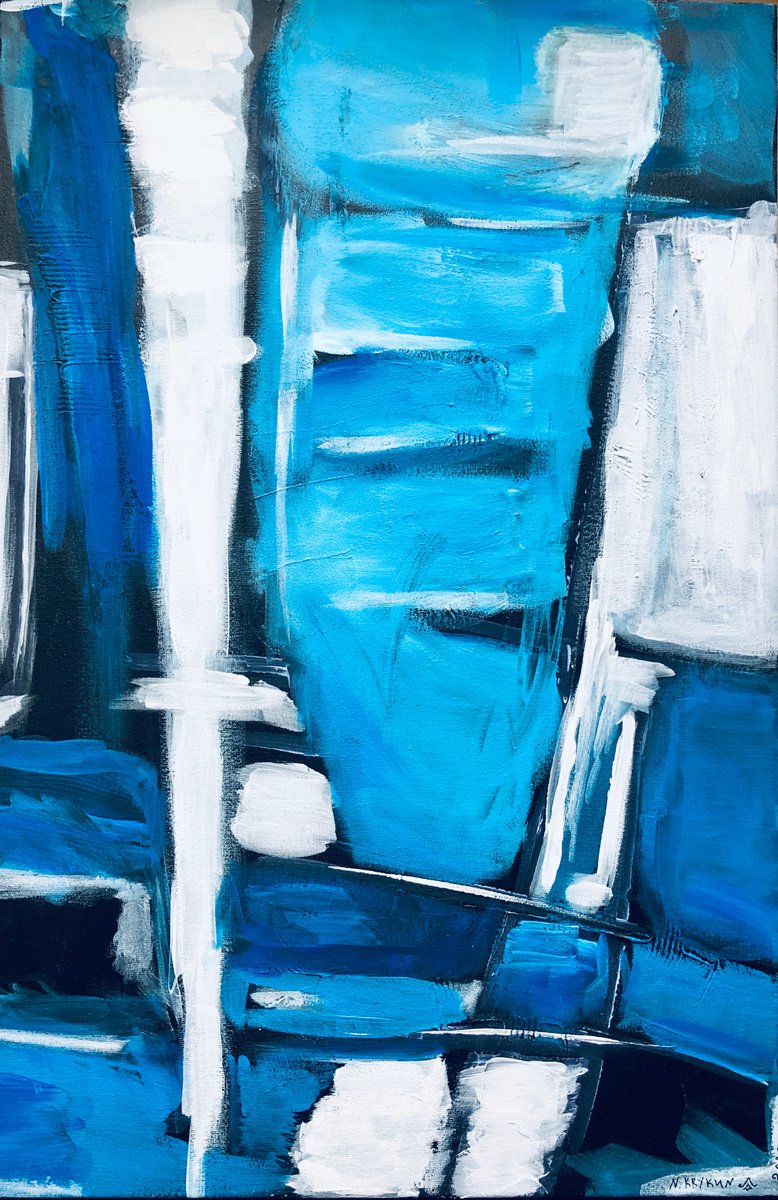 -?Blue Paradise- Blue black white geometric abstraction by Nataliia Krykun