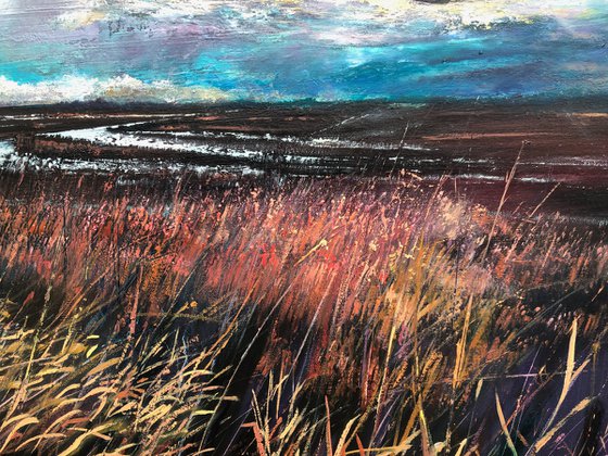 'Storm Across The East Marshes' Large Moody Landscape Oil Painting