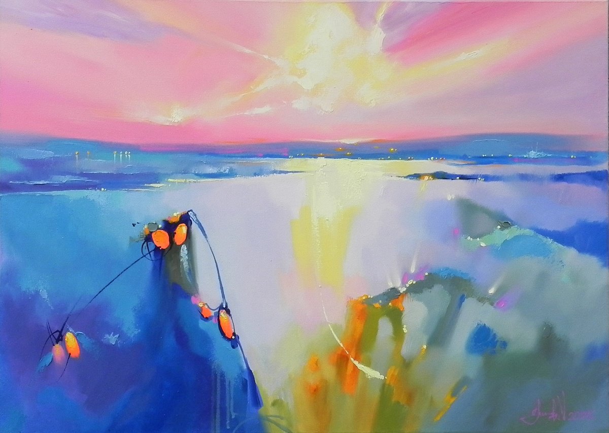 Abstract Landscape Oil Painting By Mykhailo Novikov, 28 X 20", *Ocean Of Light*, Original Artwork