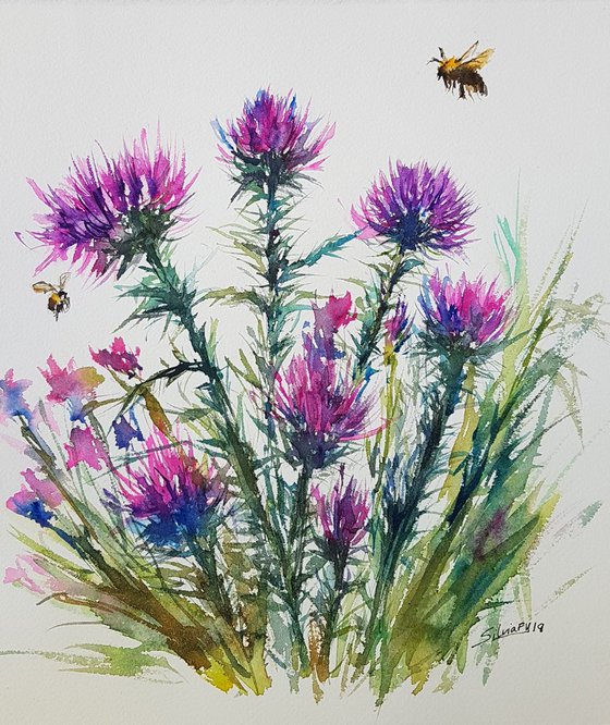 Thistles and bumble bees