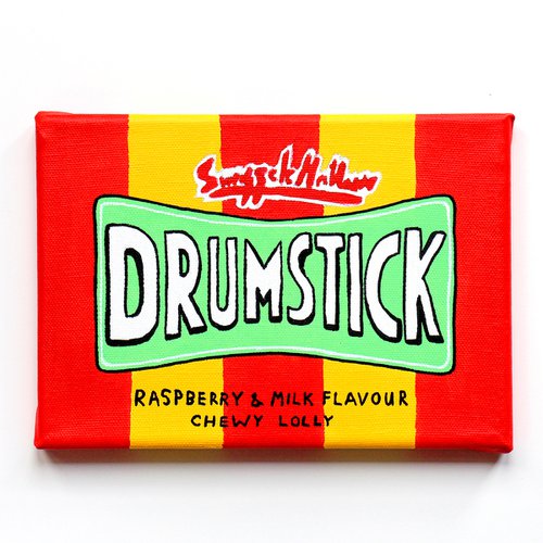 Drumstick Lolly Retro Sweets Pop Art Painting On Miniature Canvas by Ian Viggars