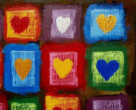 painting abstract wall art "Heart Anthology" impasto multi coloured silver gold heart romantic painting contemporary modern art abstraction expression acrylic 3 sizes available 24 x 18 "
