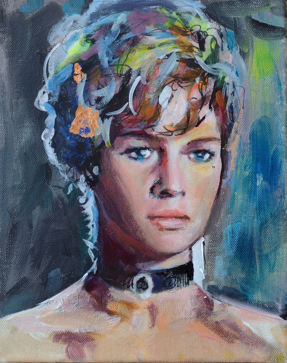 Expressive Portrait Acrylic Painting By Marina Del Pozo, 9 X 12", Little Portrait 4, Original Artwork