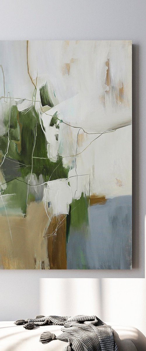"Green Melody 4" Green beige abstract art by Nina Smykal