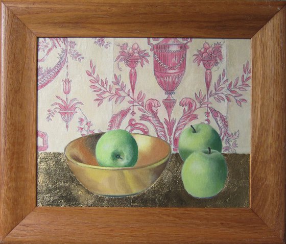 Gold Bowl and Green Apples