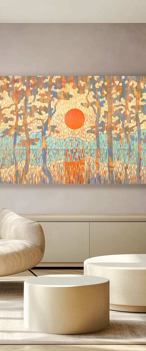 Orange Sun Over the Lake by Ekaterina Prisich