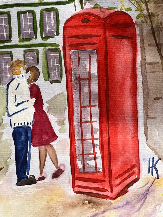 London Love Story - original watercolor painting