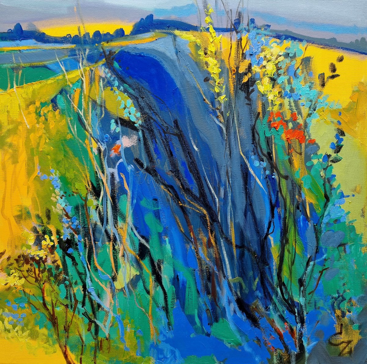 Impressionistic Landscape Oil Painting By Victoria Cozmolici, 20 X 20", Summer Landscape, Original Artwork