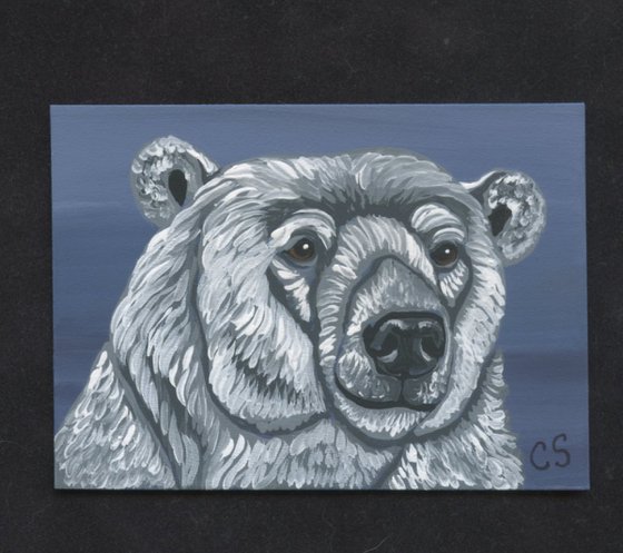 ACEO ATC Original Painting Polar Bear Wildlife Art-Carla Smale