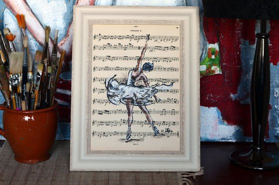 Framed Ballerina IV -Vintage Music Page, GIFT idea