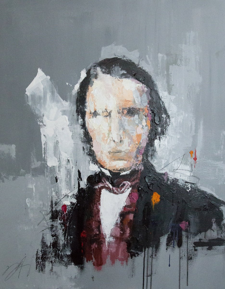 Abstract Portrait Oil Painting By Tomoya Nakano, 34 X 41", Baronet, Original Artwork