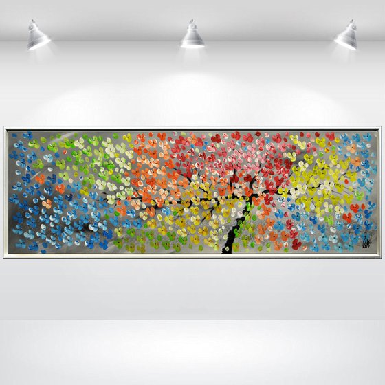 Colourfull Dreams  acrylic abstract painting cherry blossoms nature painting framed canvas wall art