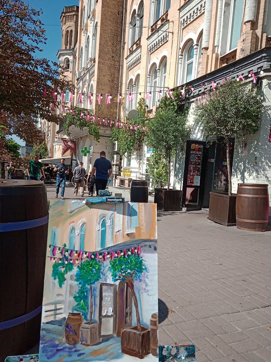 Cafe in the city, plein air painting