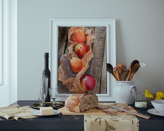 Pears on a wooden table