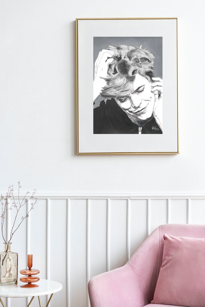 Portrait Pencil Drawing By Paul Nelson-Esch, 8 X 12", David Bowie Monochrome (2025), Original Artwork