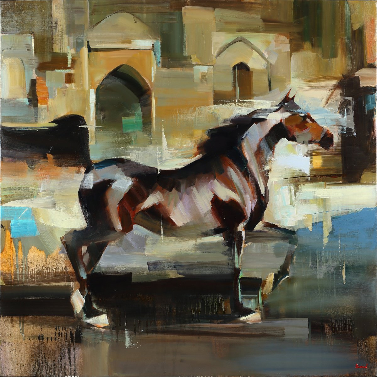 Impressionistic Animal Oil Painting By Tetiana Bond, 39 X 39", Get Ready Flight, Original Artwork