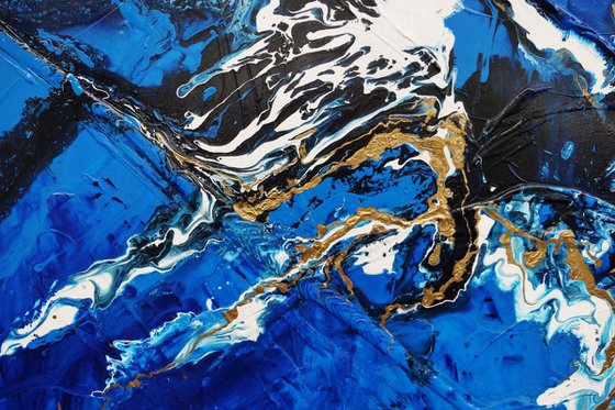 Gilded Sapphire 200cm x 120cm Blue Gold Textured Abstract Art