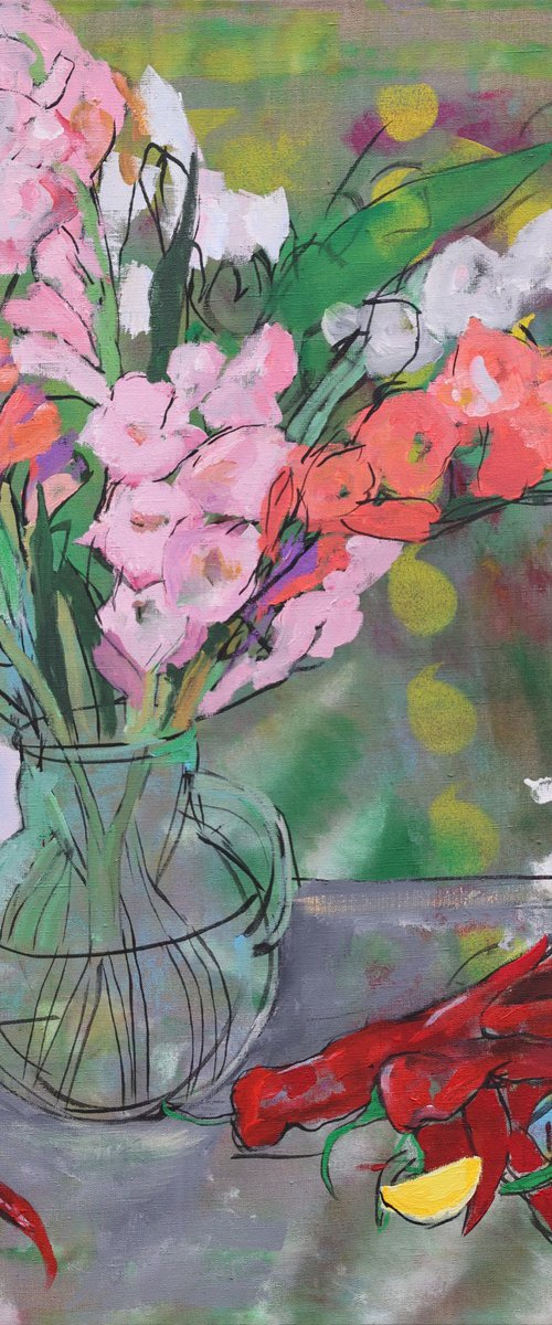 Pink gladioluses by Artem Andreichuk