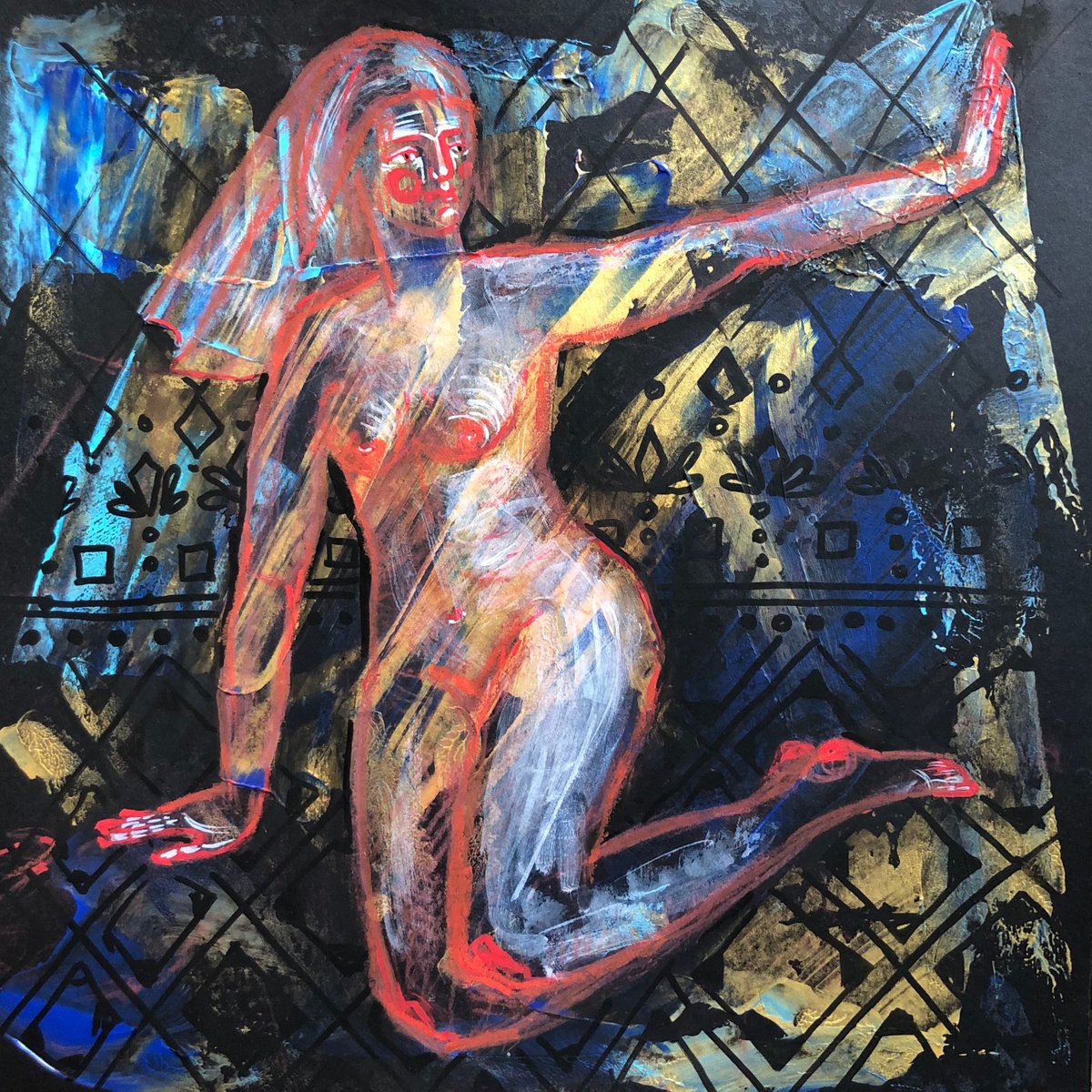 Naive Portrait Acrylic Painting By Yuliia Chaika, 11 X 11", To The Light, Original Artwork