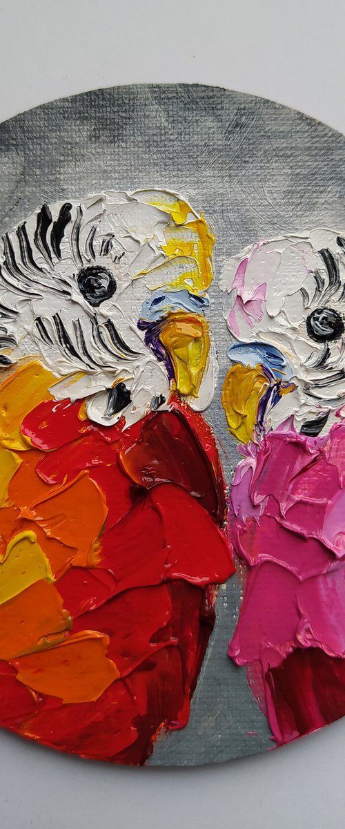 Wavy parrot - parrots oil painting,parrots, birds love, love, birds, animals oil painting, art bird, Impressionism, palette knife, gift. by Anastasia Kozorez