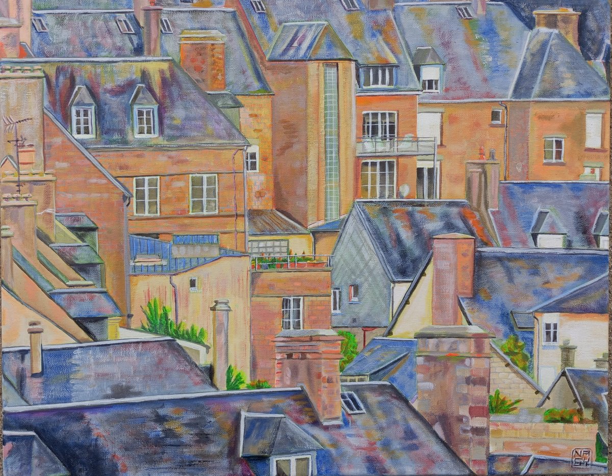 Impressionistic Cityscapes Acrylic Painting By Peter Nagy, 20 X 16", Arrieres Cours, Original Artwork